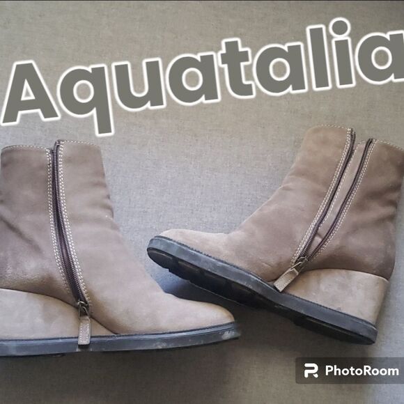 Aquatalia boots women's size 9 suede wedge boots suede neutral zipper vg… - Picture 2 of 16